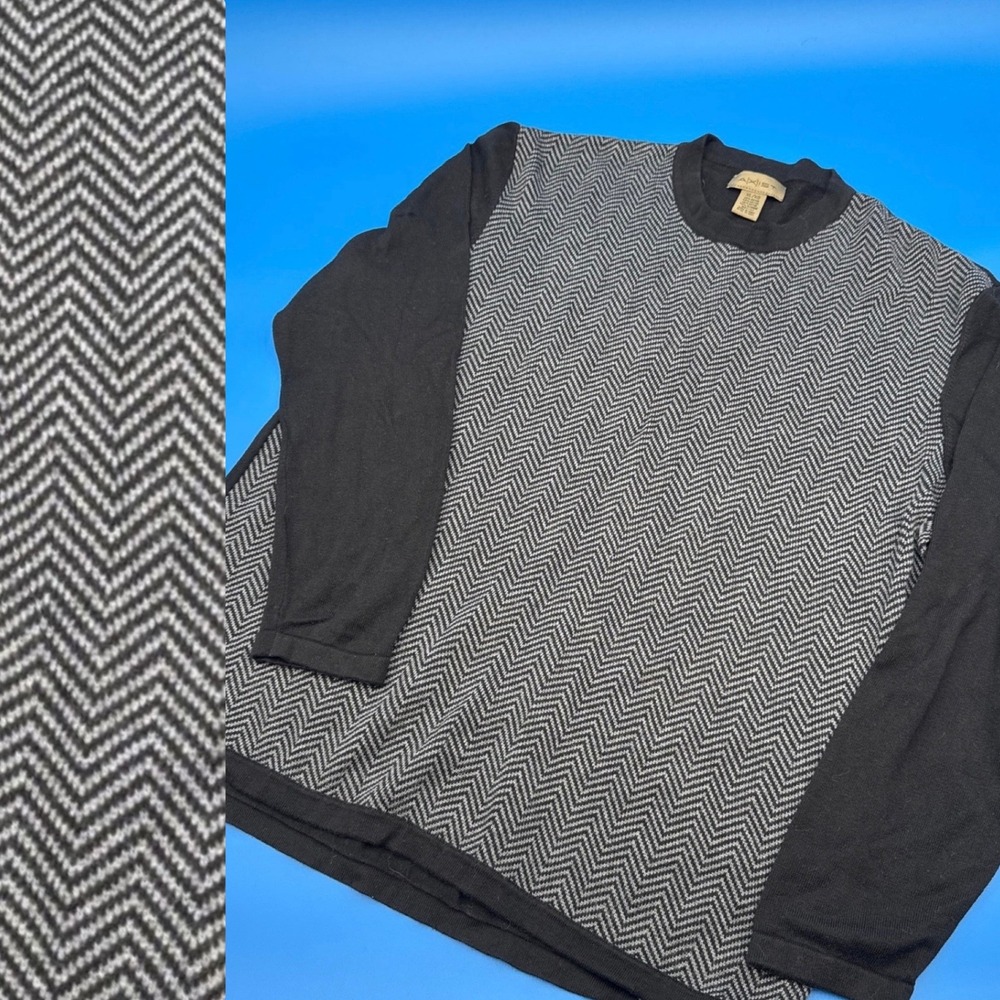AXIST Men's XL Crew‎ Neck Long Sleeve Sweater Y2K Herringbone Knit Black Gray